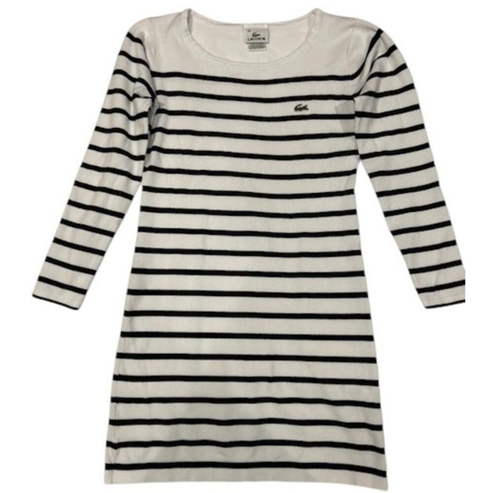 LACOSTE Women's Breton Stripe Dress 34 US 2 White Navy Stretch Nautical Preppy